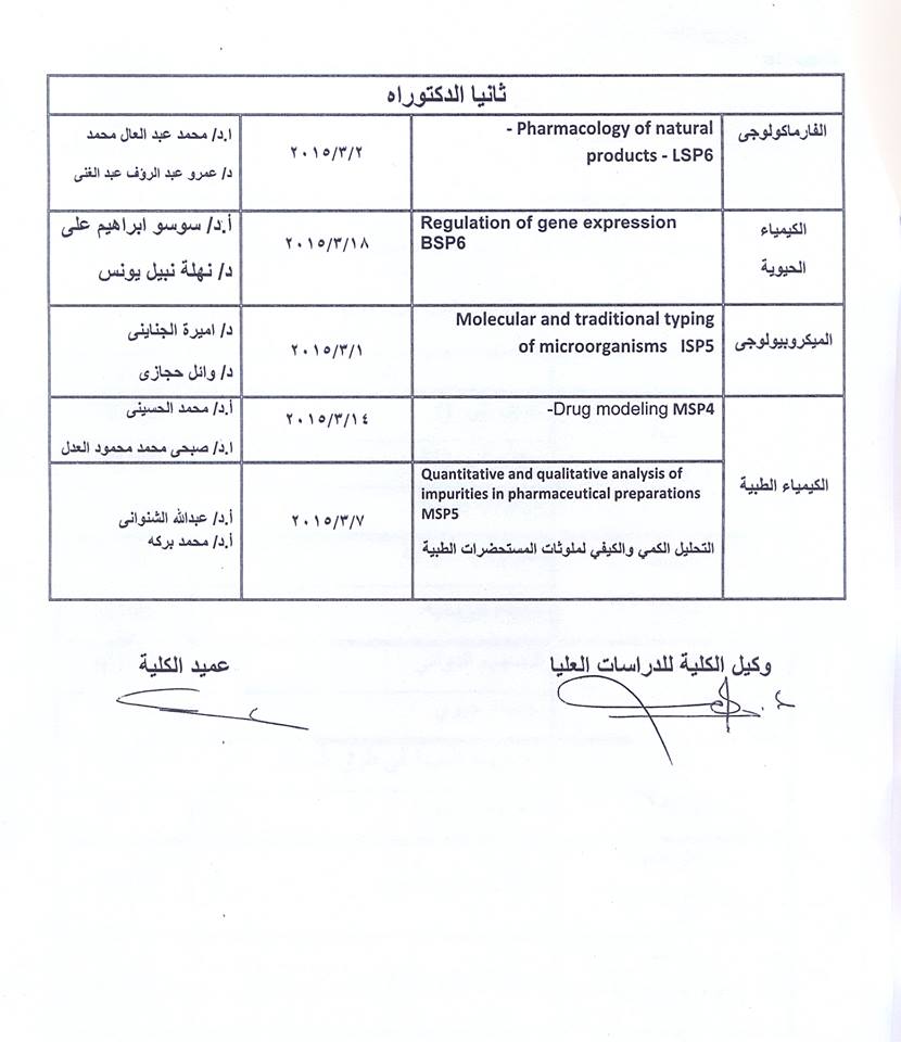 جدول إمتحان الدكتوراه للعام الجامعى 2014/2015